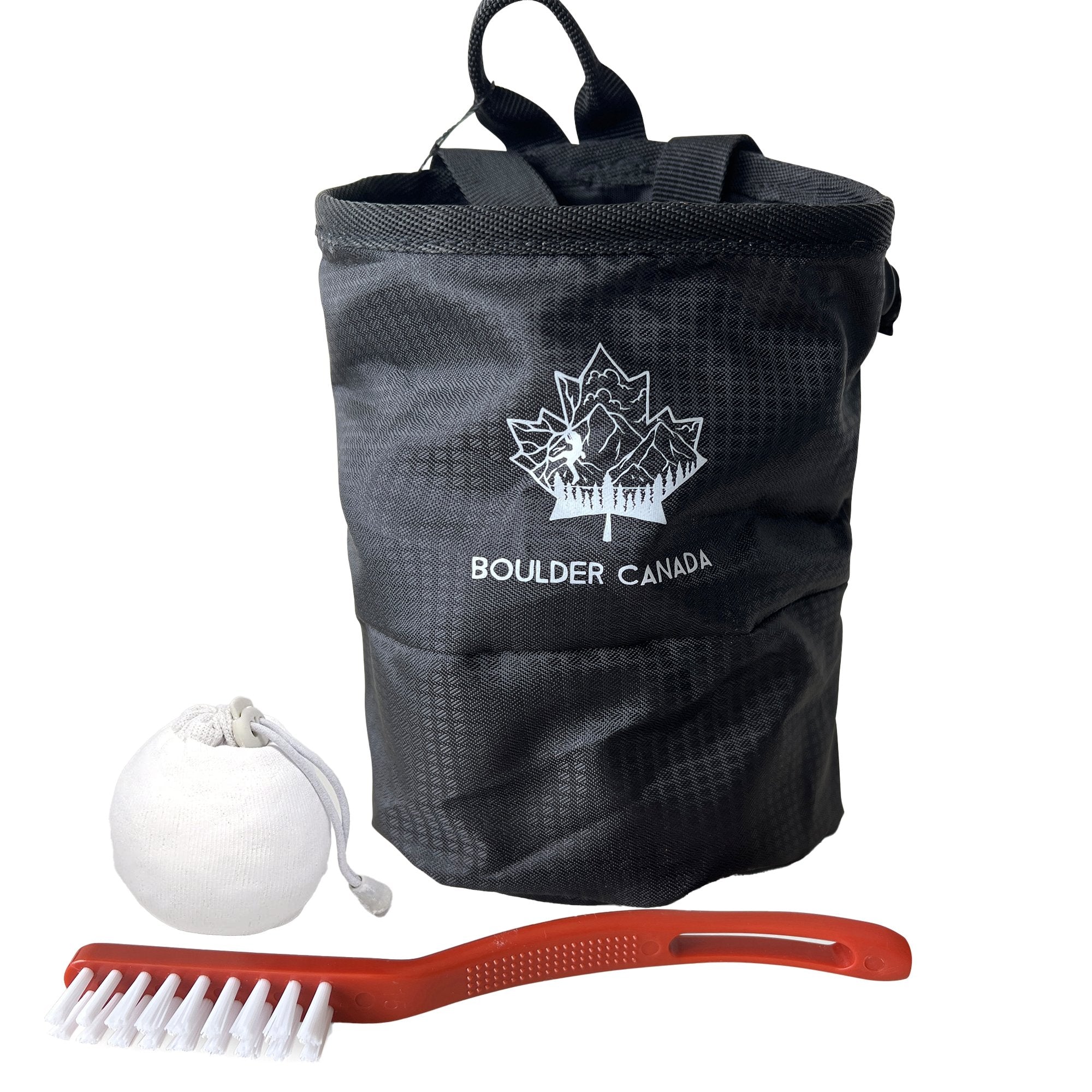 Get Climbing Starter Kit - Boulder Canada-Get Climbing Starter Kit - Boulder Canada-Chalk bag to store loose powdered chalk or chalk ball, used for rock climbing and bouldering comes equipped with a cleaning brush to clean holds as you climb. Boulder Canada refillable powdered chalk ball used for rock climbing, bouldering, weightlifting, gymnastics, and more. Improve grip and keeps your hands from slipping. Chalk ball can be refilled with loose powdered chalk.